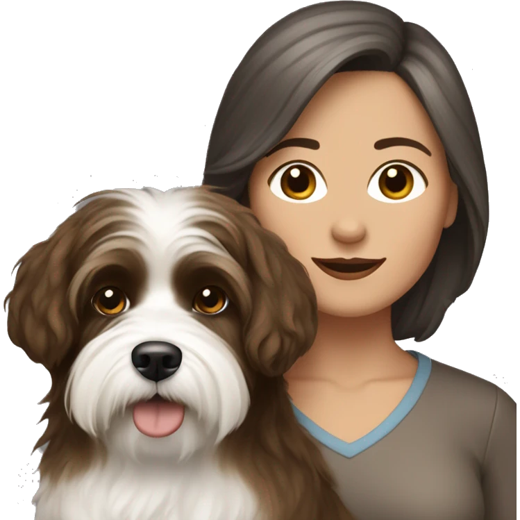 TAN middle aged woman with brown hair, with black and white havanese dog emoji