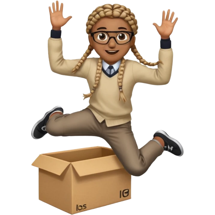 black boy with glasses and box braids jumping emoji