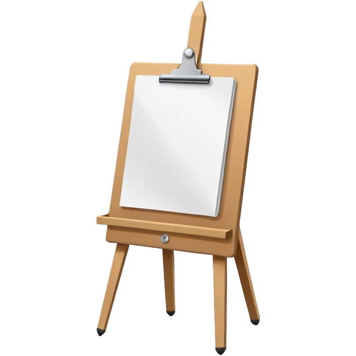 Minimalistic flat vector icon, iOS style, thin black contour on white background. Easel with a paper sheet and a pencil leaning against it. No text, no shadows emoji