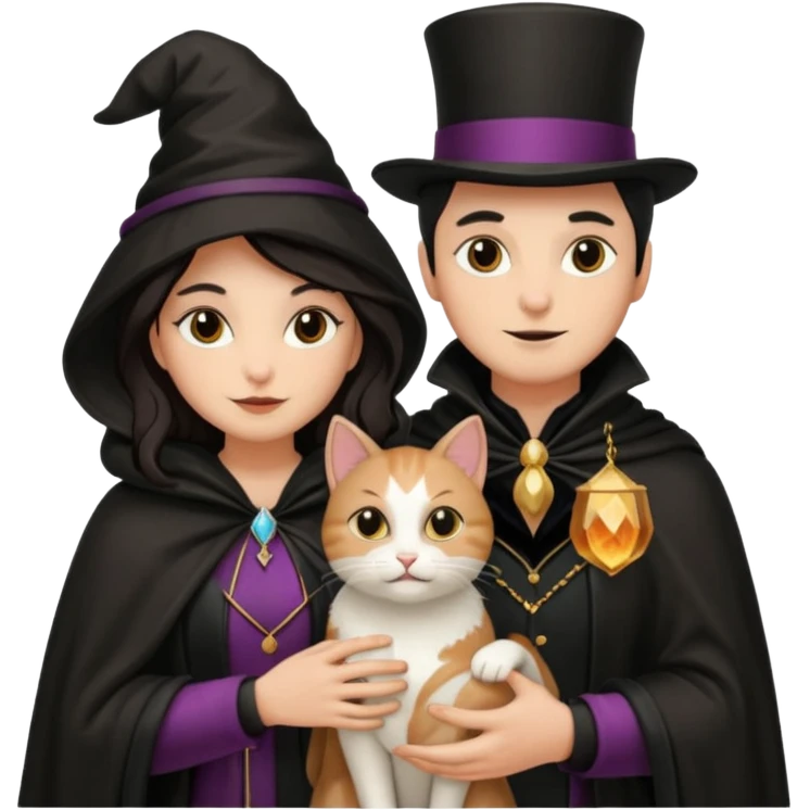 magician couple and their pet cat emoji