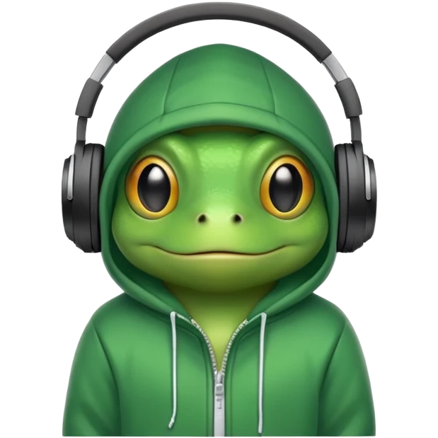 a frog wearing a hoodie and headphones emoji