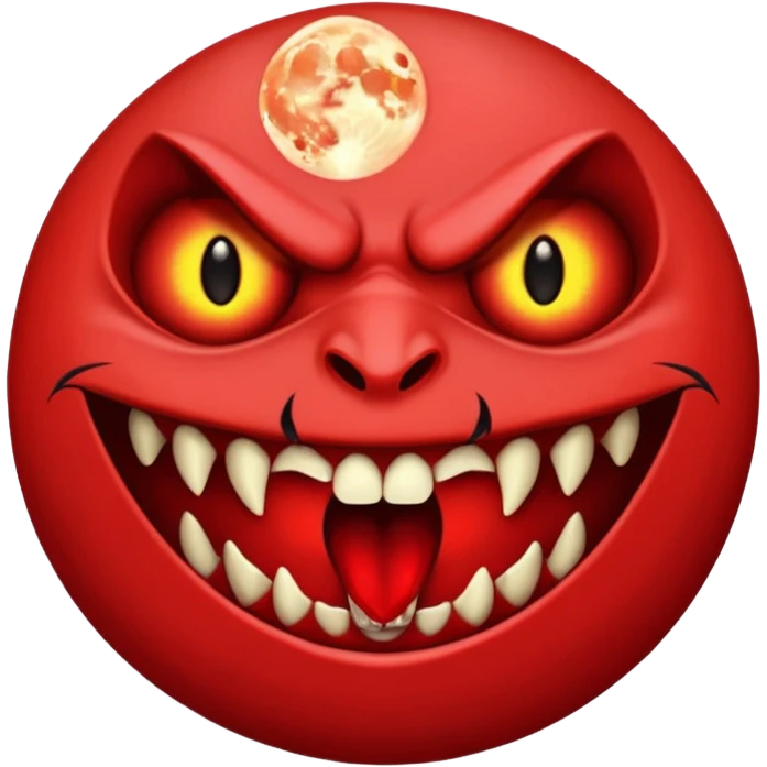 red moon with vampire fangs emoji