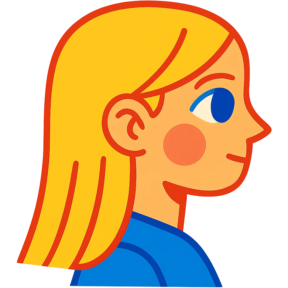 blonde girl with blue eyes, straight hair, side profile emoji