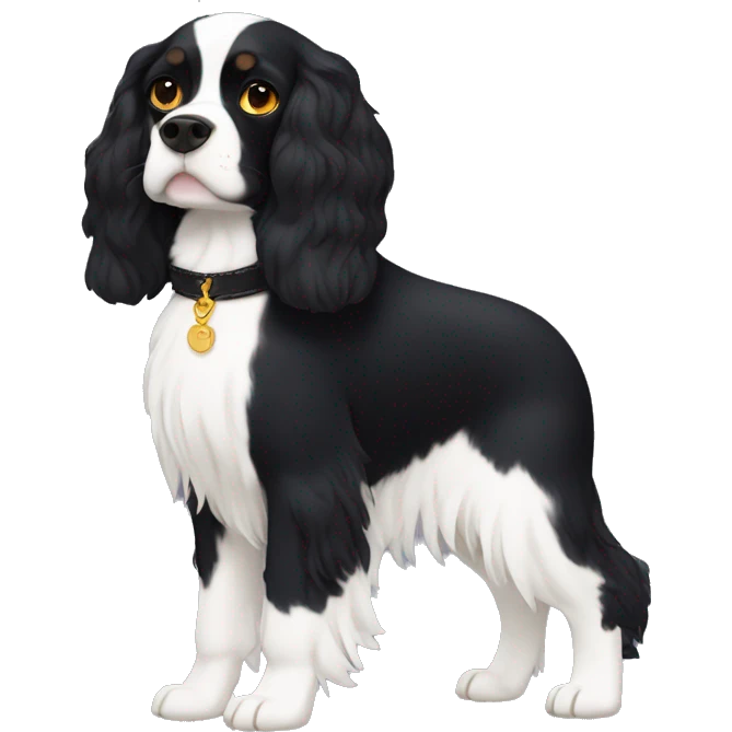 Small completely black king spaniel with black fur on his whole face and white fur on chest emoji