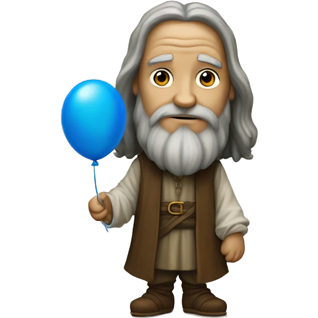 leonardo da Vinci holds a blue balloon in his hands emoji