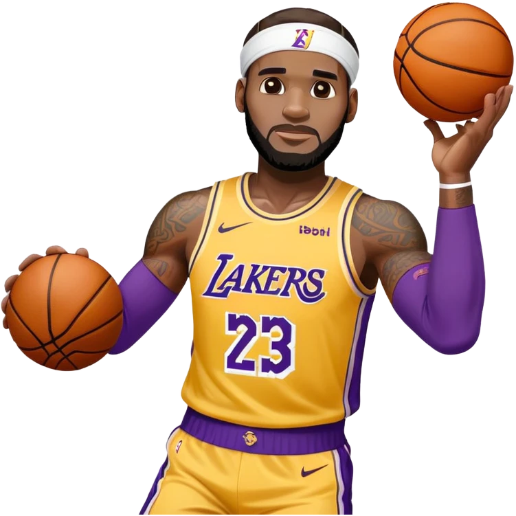 Basketball player LeBron James with headband, Lakers jersey #23, dunking emoji