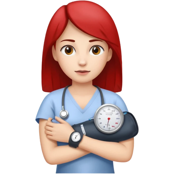 blood pressure cuff wrapped around upper arm with dial reading female patirent emoji