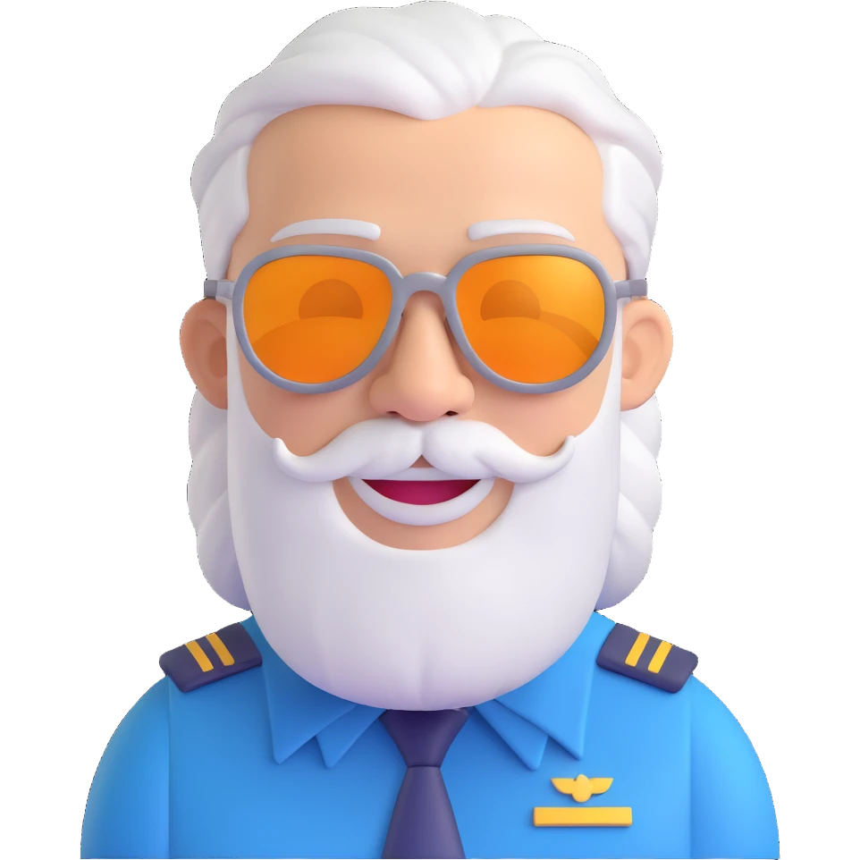 middle-aged male pilot, silver hair, beard, smiling, fair skin, wearing sunglasses emoji