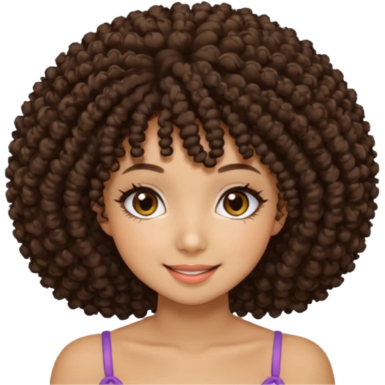 Naturally tan skin girl short darkBrown curly afro hrown eyes gyaru smiling closed mouth cute emoji