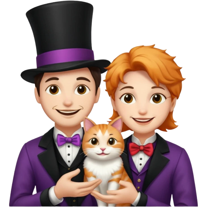 magician couple and their pet cat emoji