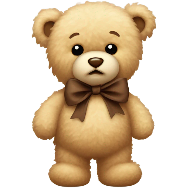 beige fluffy cute teddy bear with brown bow🧸 emoji