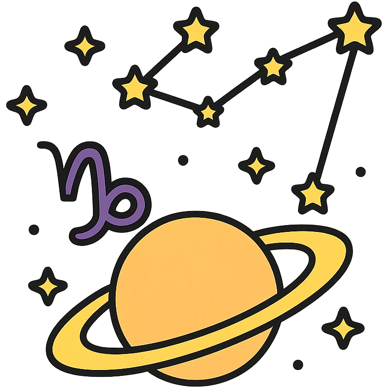 Capricorn constellation with Saturn planet, magical and clean icon emoji