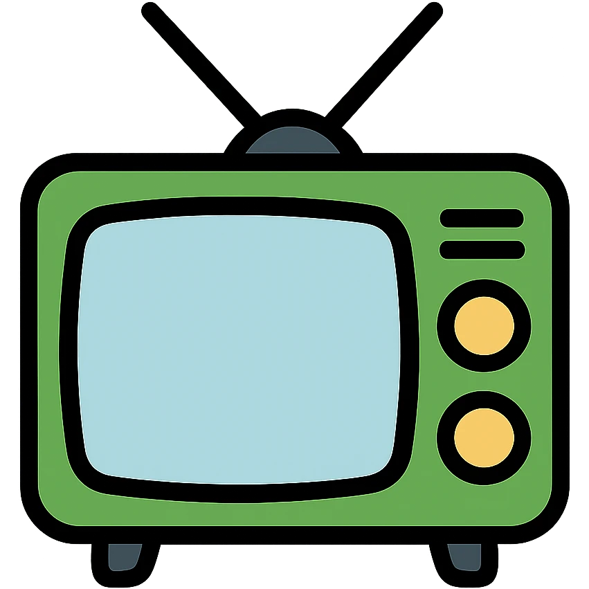 Green television with black outlines, classic TV set with a screen and dials emoji