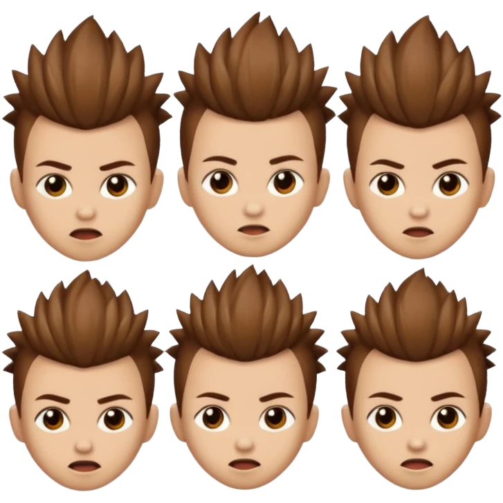 Haz un personaje que tenga cabello marrón con un corte mohicano y que tenga diferentes expresiones  emoji