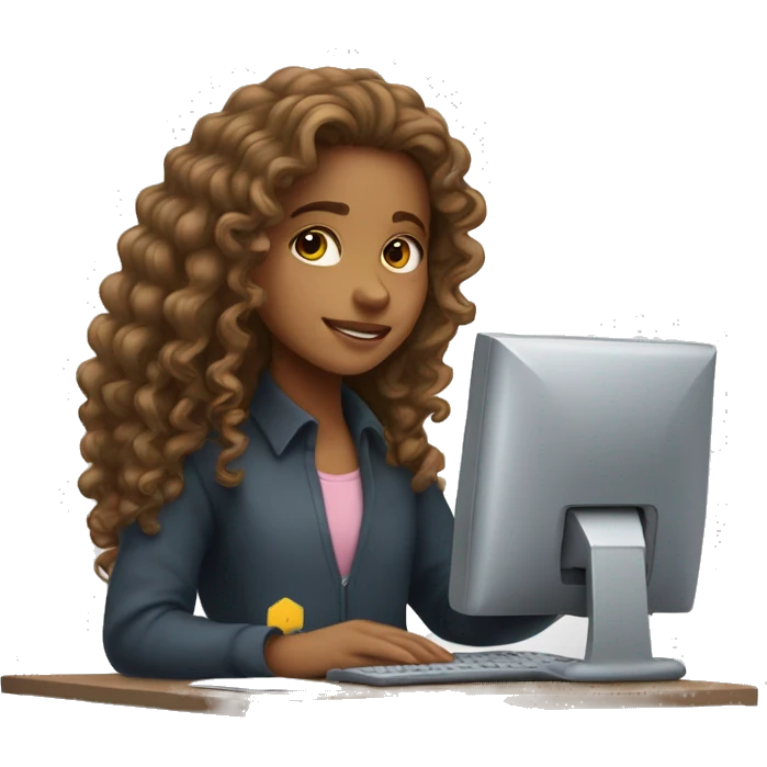 Cute girl with long curly hair majoring computer science. emoji