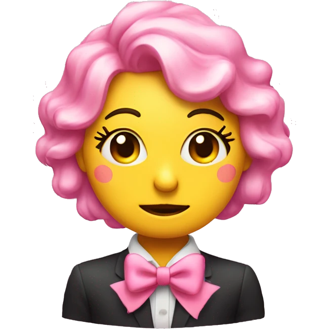 regular circle face yellow emoji doing side eye from side profile w pink bow and eyelashes emoji