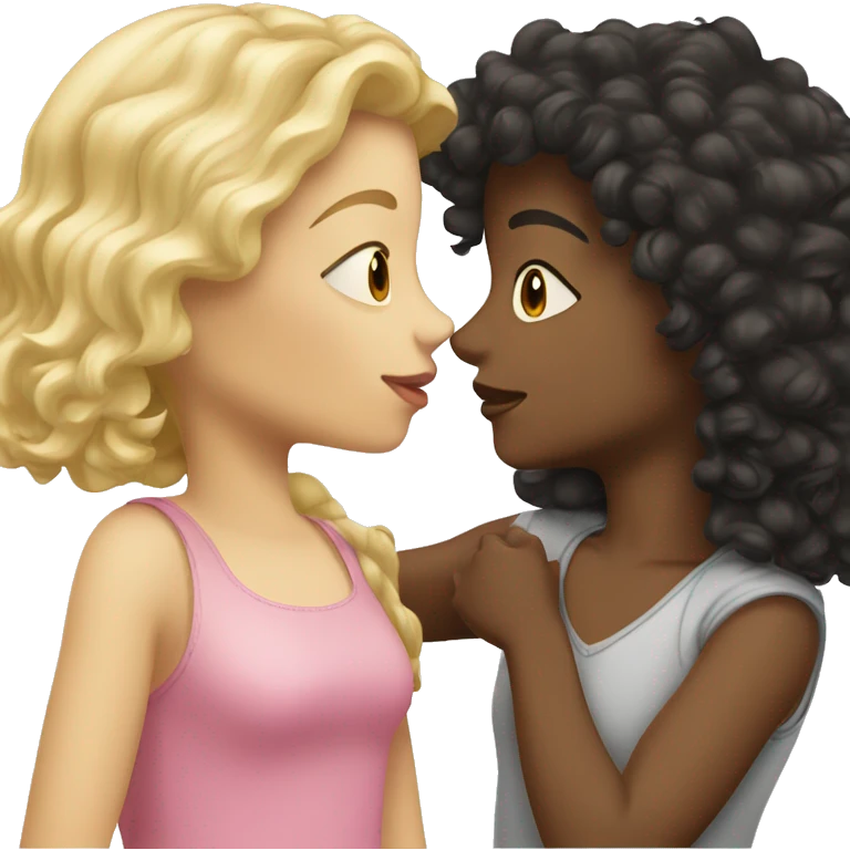 blonde girl kissing girl with dark curly hair  emoji