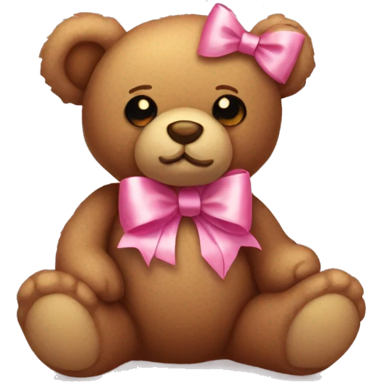 light brown teddy bear with a pink ribbon bow aesthetic emoji