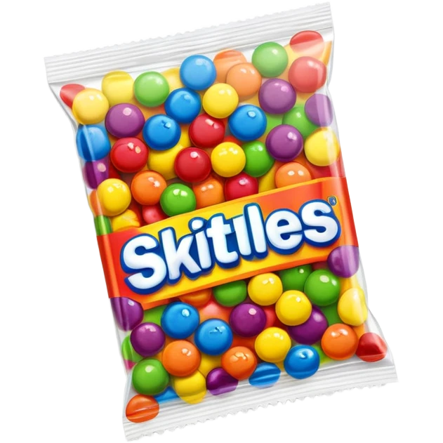 A Skittles candy package with clear adhesive tape wrapped around it, colorful rainbow packaging, minimalist design, sealed with scotch tape emoji