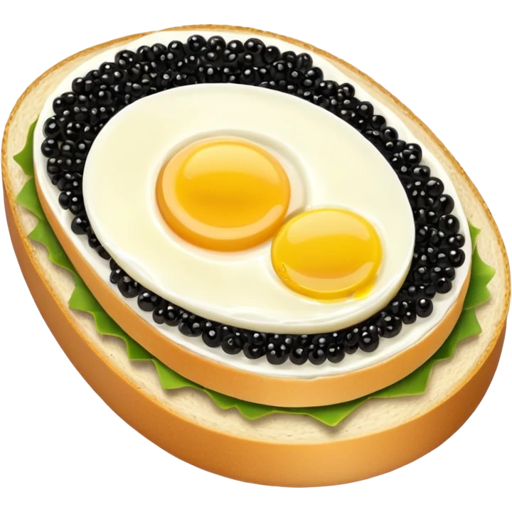 open sandwich with butter, half egg, slice of lemon, black caviar emoji