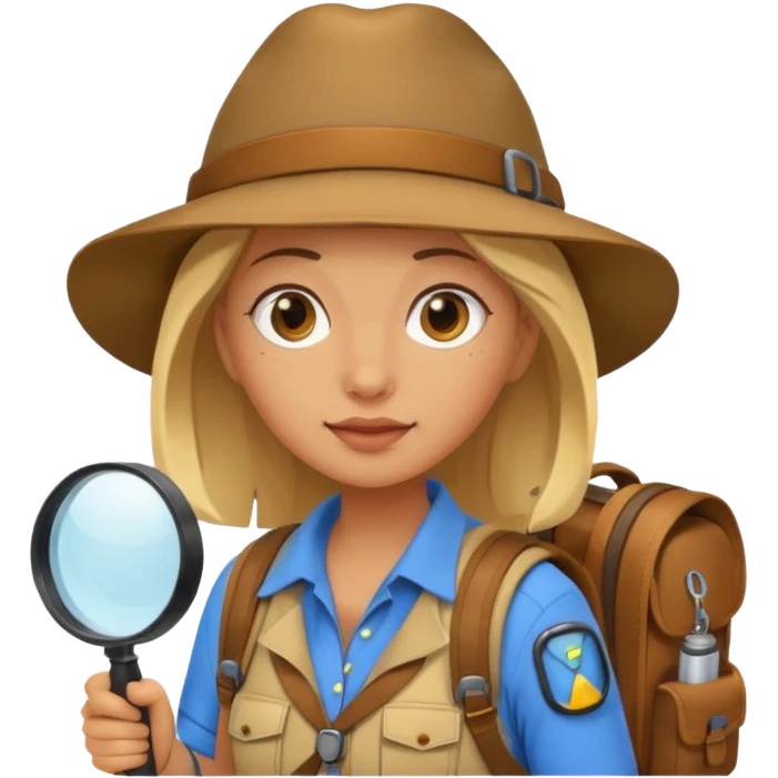 Explorer woman backpack and magnifying glass emoji