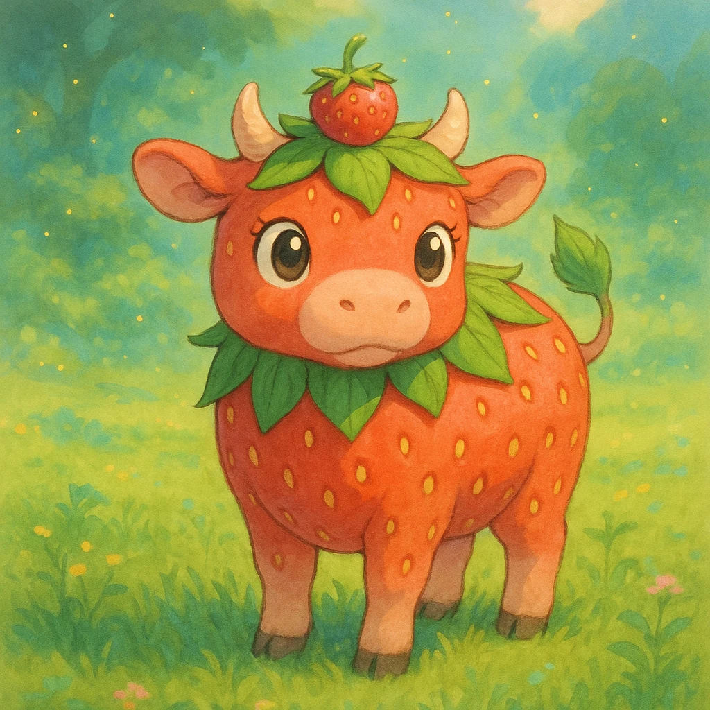 a strawberry cow, ghibli style emoji
