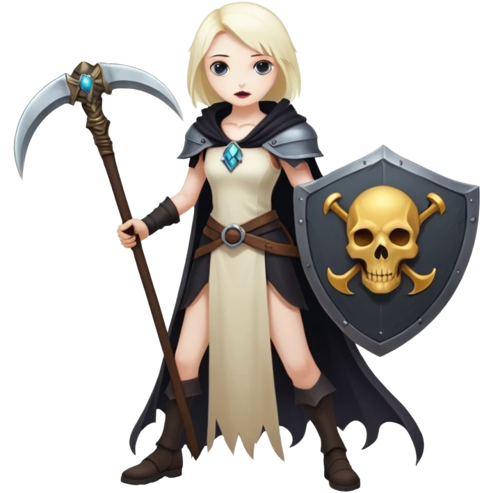 Necromancer girl with scythe and shield, dead mage emoji