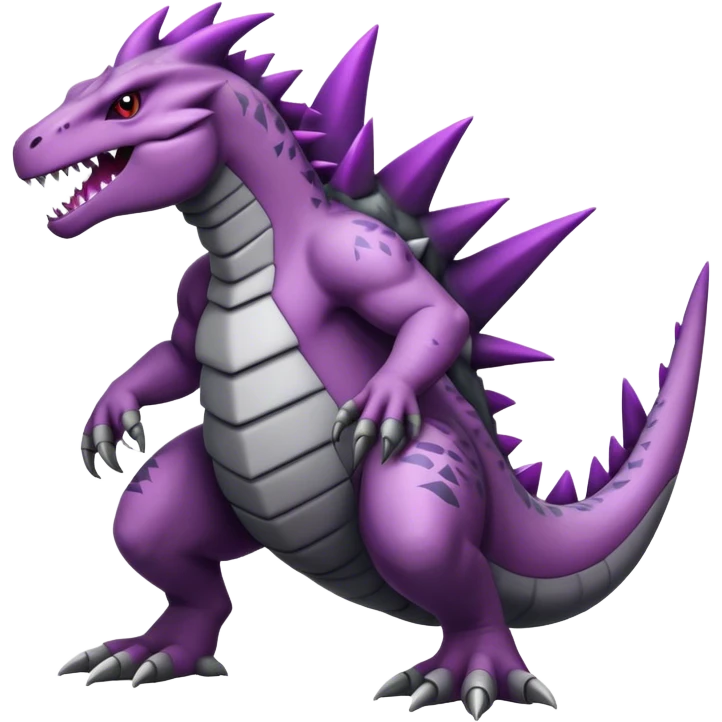 Badass cool black white grey, purple belly, salazzle-tyranitar-hybrid, full body emoji