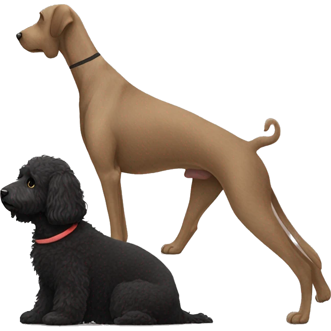 Black labradoodle doing downward dog yoga pose emoji