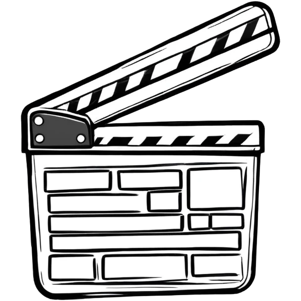sketch-style movie clapper outline, hand-drawn feeling, just basic shape with diagonal, no fill emoji