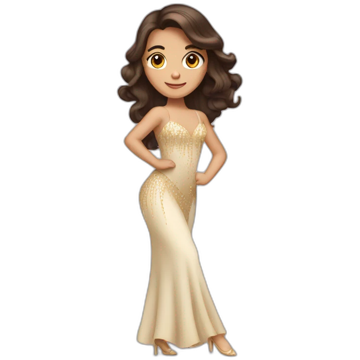 brunette with long hair, brown eyes, who dances ballroom dancing emoji