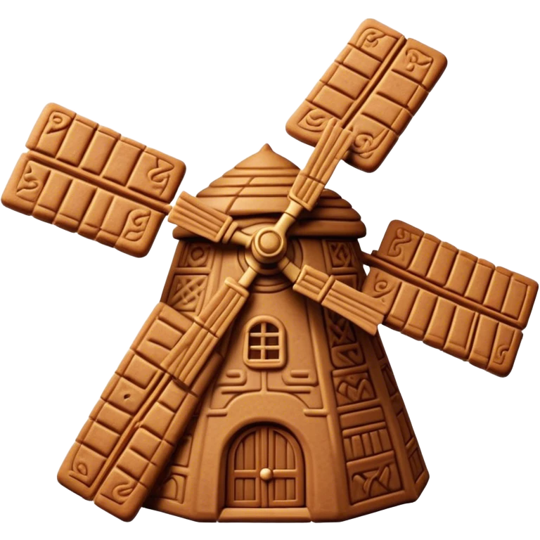 Speculaas Cinematic Realistic Speculaas Biscuit Emoji, depicted as a spiced speculaas cookie crafted in a charming windmill shape, rendered with intricate textures and warm, inviting lighting. emoji
