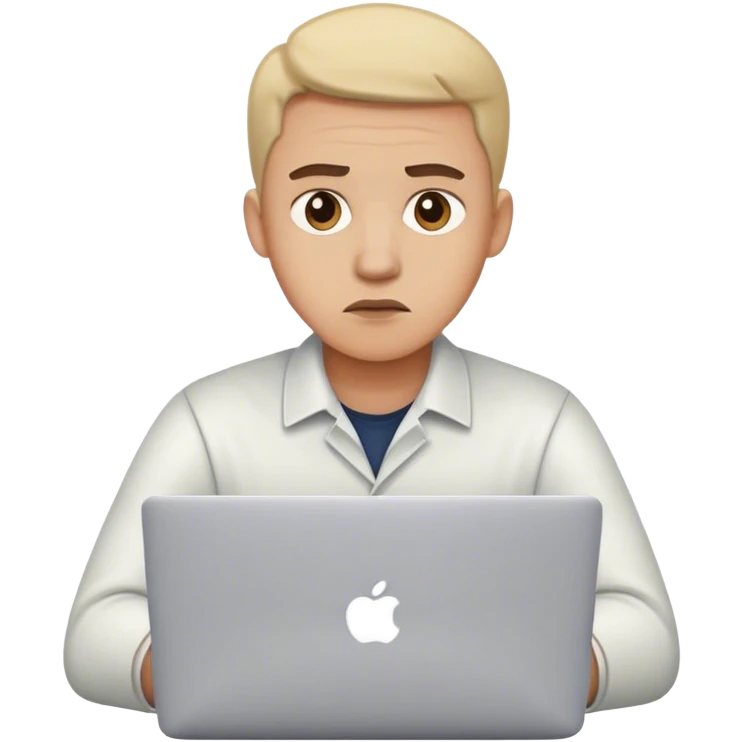 Manager working on a MacBook, looking worried emoji