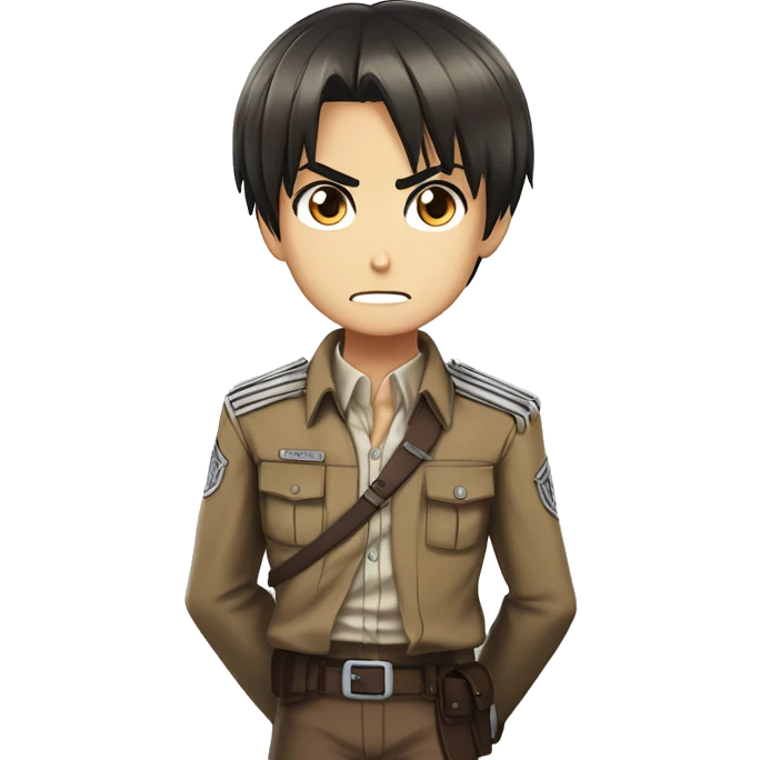 Eren Yeager from Attack on Titan Season 3, with sharp eyes, shorter hair, and Survey Corps uniform, wearing a confident smirk to show his fierce and rebellious spirit emoji