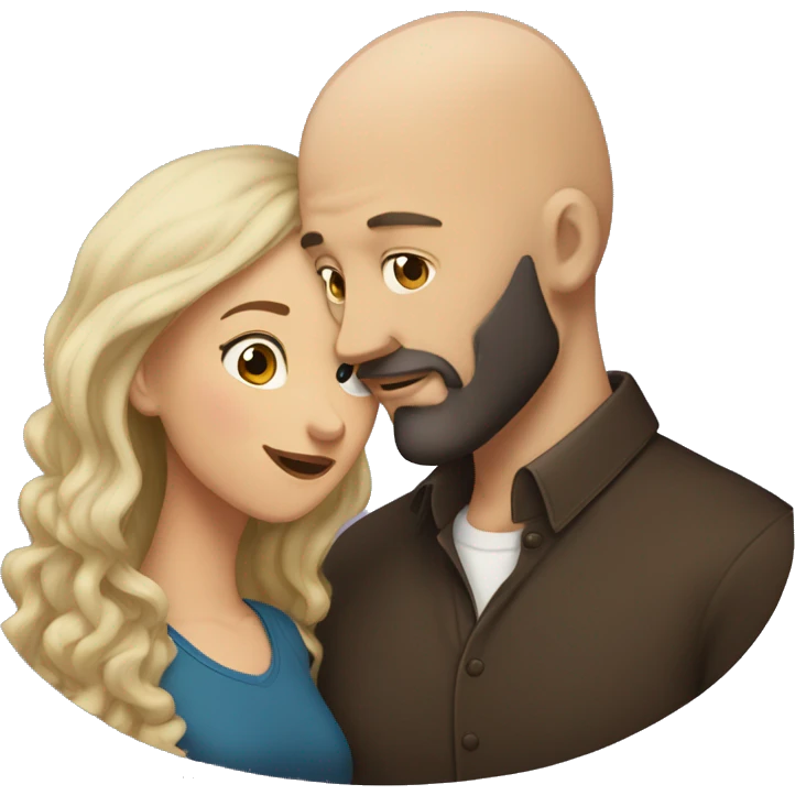 White Man bald with dark beard kissing short brown woman with long dark wavy hair emoji