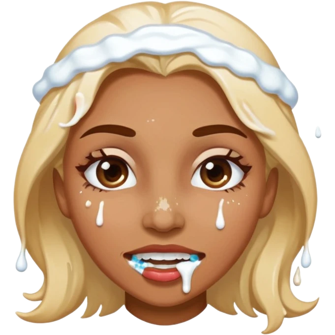 white icing on woman just on the mouth and eye area more splattered emoji