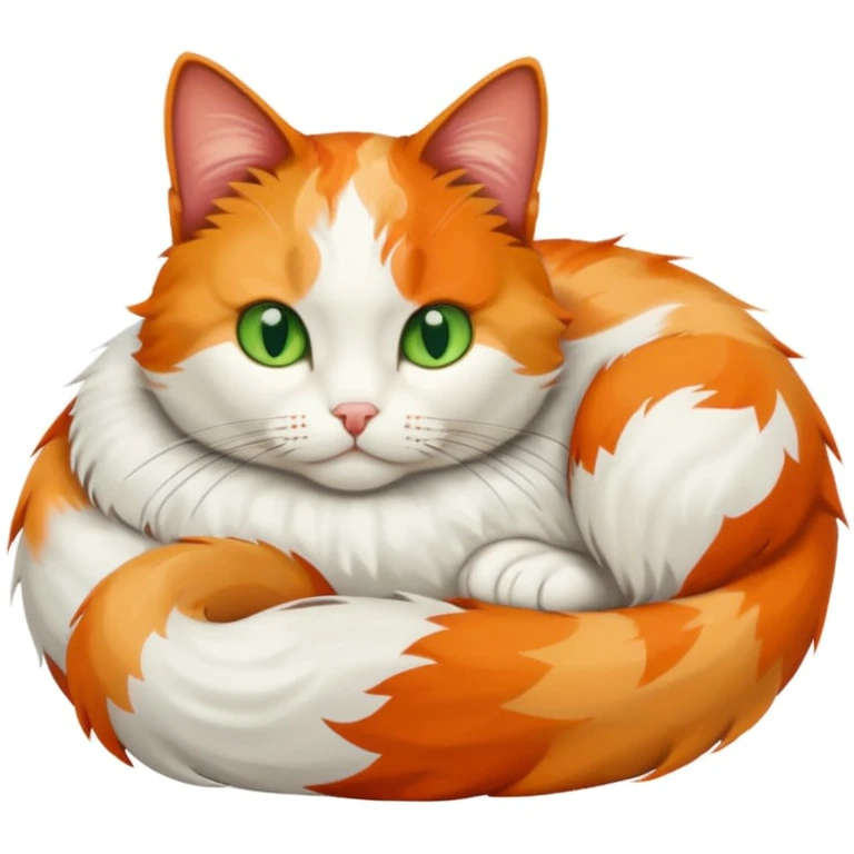 three colour calico cat, 2 point perspective, curled up, simple emoji