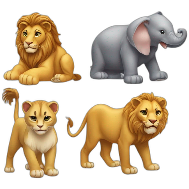 Pyramide de chat éléphant lion et poule emoji