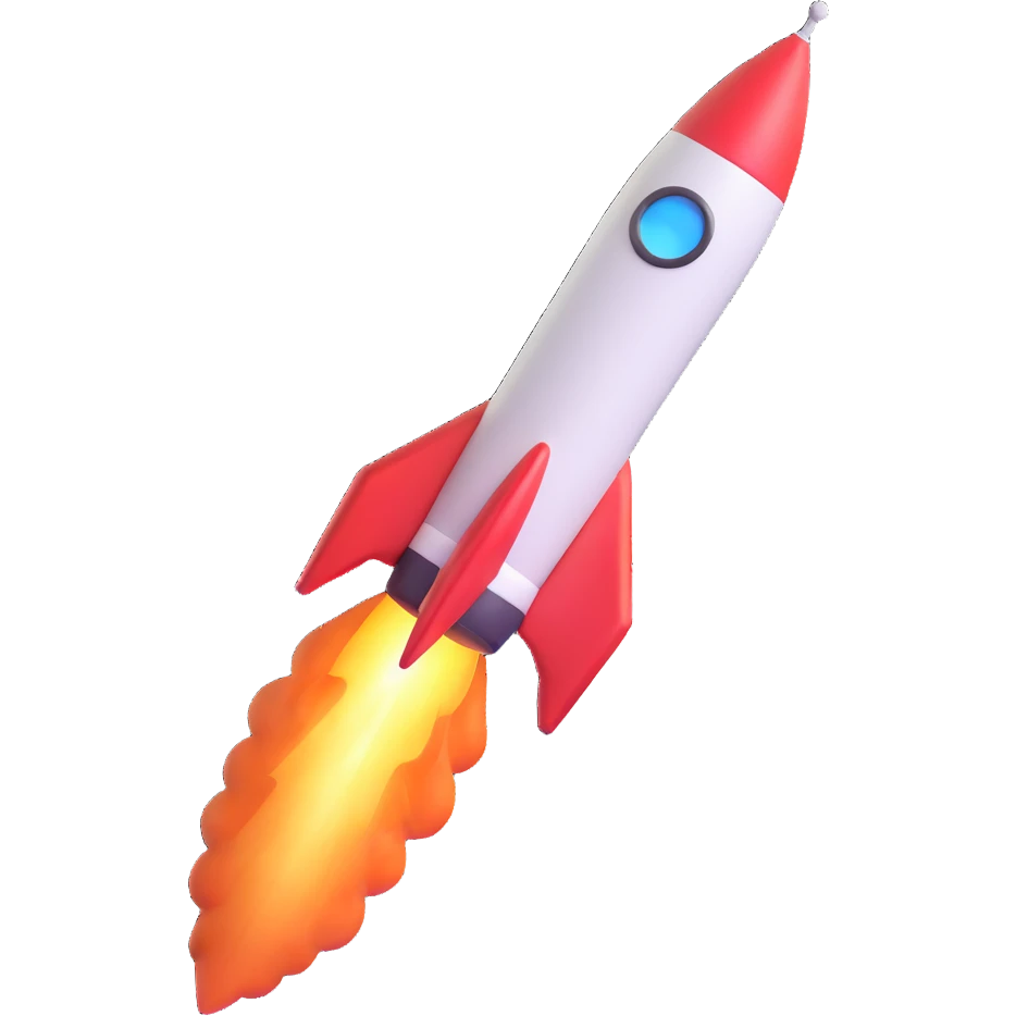 Space rocket, three-dimensional, in a cartoon style, on a white background, bright colors, with a perspective composition, high saturation, prominent details, floating effect, lively atmosphere emoji