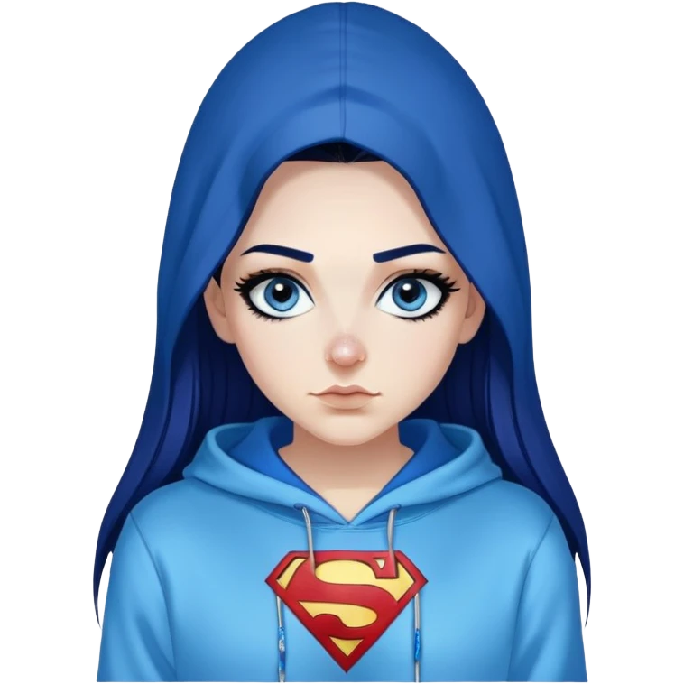 Happy-long-straight-dark-blue-hair-with-glitter-blue-eyes-thick-black-eyeliner-really-thick-really-long-eye-lashes-sky-blue-superman-no-ears-hoodie-sweatshirt-hoop-in-right-nostril emoji