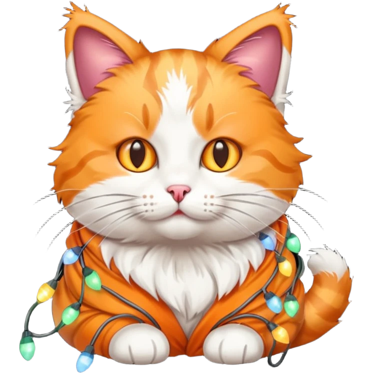 cat wrapped in christmas lights emoji
