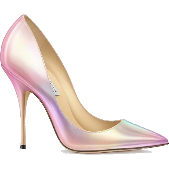 Realistic isolated top view of a pair of light pink iridescent jimmy Choo stiletto high heel shoes. emoji