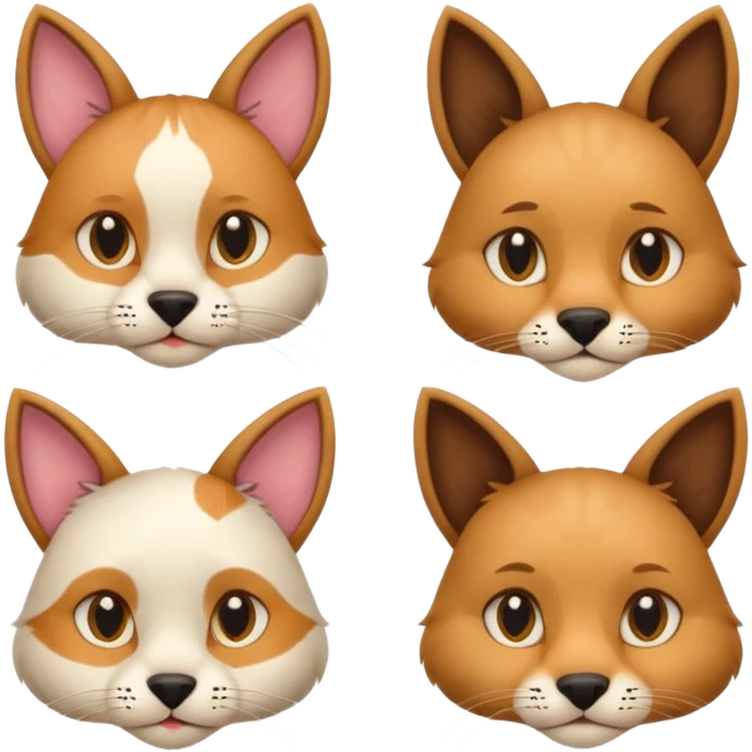 half cat half dog head, split down the middle, each side shows animal's unique traits, emoji style emoji