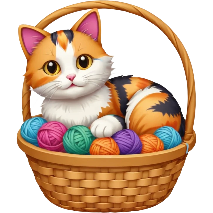A playful cat in a basket edge, playing with a yarn ball. emoji