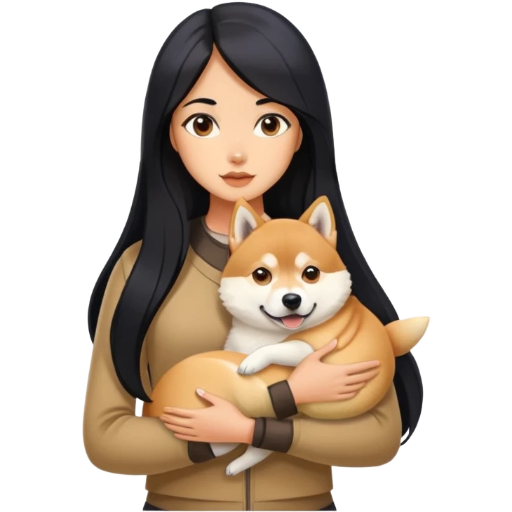A girl with long black hair holding a Husky and a Shiba Inu. emoji