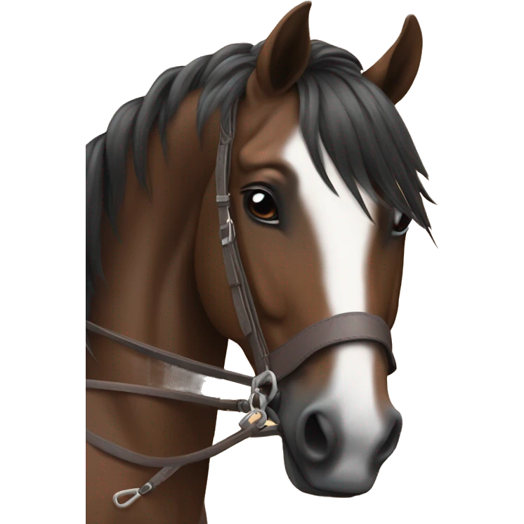 α realistic cute bay horse with tack and α rider on emoji