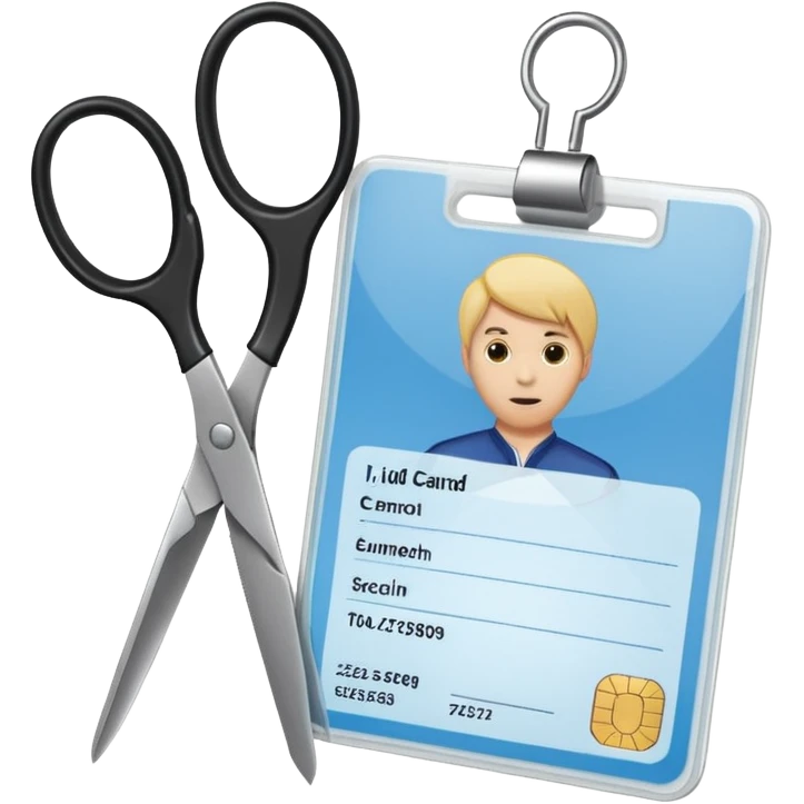 Scissors cutting an ID card in 2 parts.hyper realistic emoji