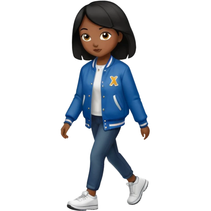 walk black long hair girl with varsity jacket emoji