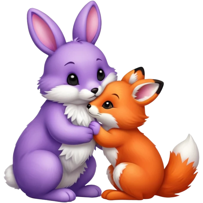 A purple bunny kissing an orang fox emoji