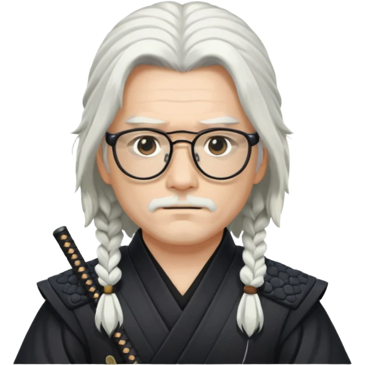 Long Haired Samurai with Glasses, white Long-haired ronin adjusting black spectacles emoji